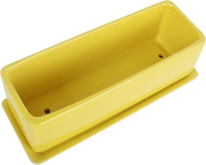 Vencer 12 Inch Rectangular Modern Minimalist Ceramic Succulent Planter Pot - Window Box with Saucer,Office Desktop Potted Stand,Yellow,VF-0135Y