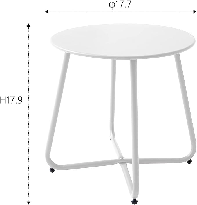Patio Outdoor Side Table Waterproof Round Metal Steel Small Side Table Weather Resistant Portable Outdoor and Indoor End Table for Garden Balcony Yard, White