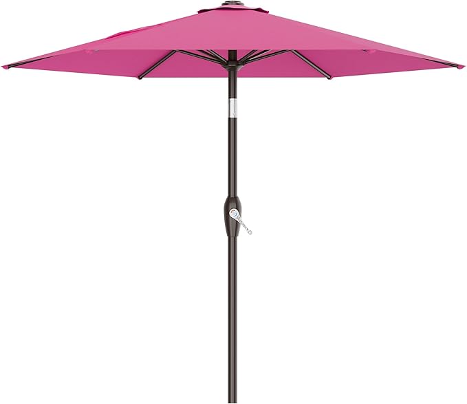 AreShark 7.5FT Patio Umbrella Table Market Umbrella with 6 Sturdy Ribs, Button Tilt/Crank, Heavy-Duty Outdoor Umbrellas for Pool, Deck, Garden and Backyard, Rose Pink