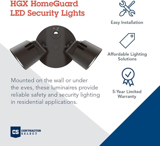 Lithonia Lighting HomeGuard 2-Light LED Outdoor Flood Lights, Outdoor LED Lights, Dusk to Dawn Sensor, Adjustable Lumens, 4000K Cool White, Round Heads, Dark Bronze (HGX LED 2RH ALO 40K 120 PE DDB)