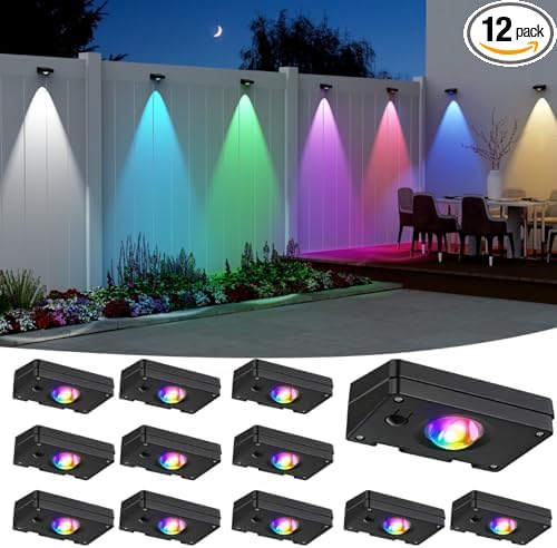Solar Led Wall Light,Rgb Color Changing Spotlight - Waterproof Outdoor Garden Path Lighting Patio Fence Lights,10 Modes Auto On/Off,Ip44 Abs Material,No Wiring Needed For Yard & Courtyard (12 P)