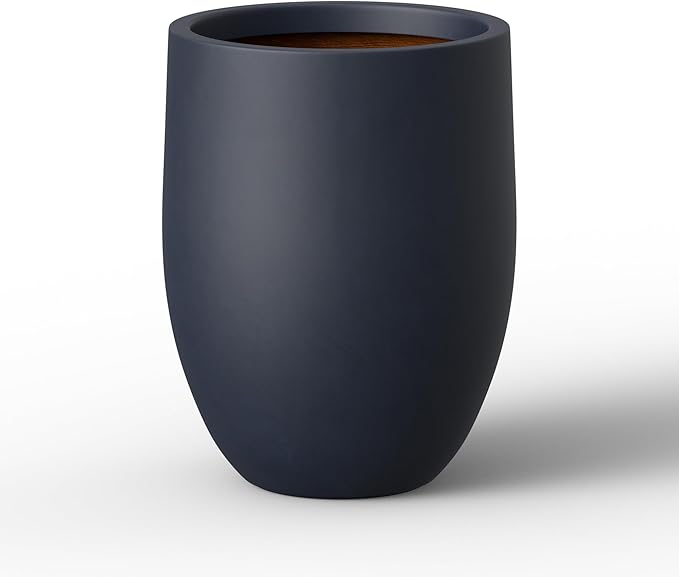 Kante 16.5 Inch Tall Concrete Planter, Large Indoor Outdoor Plant Pot with Drainage, Smooth Charcoal Finish with Painted Interior, Ideal for Porch, Home, Garden, Patio