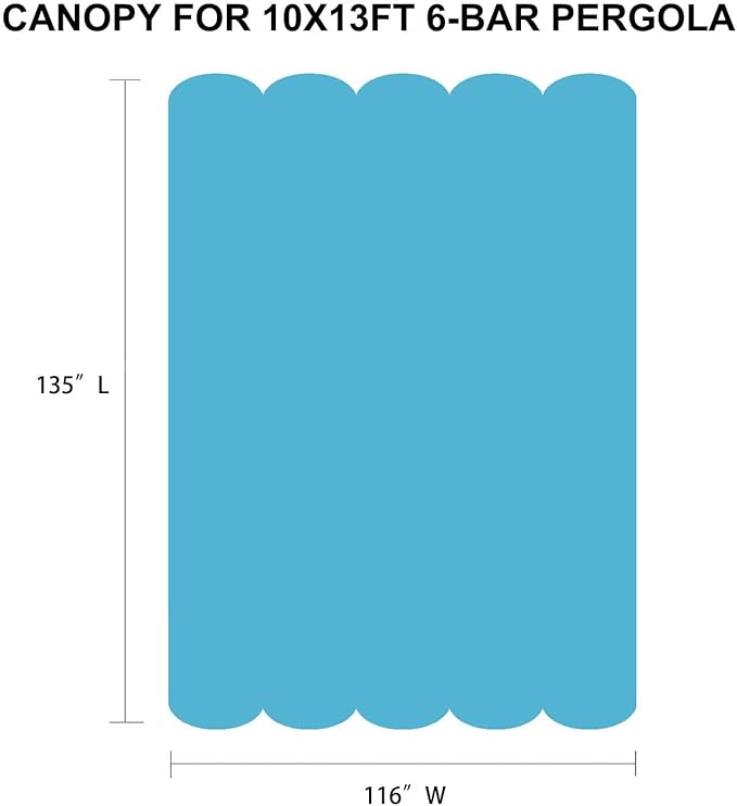 Pergola Shade Cover Replacement Canopy Top Compatible with 10 X 13 ft 6-Bar Pergola Frames - Turquoise Blue (Canopy Size 116" W x 135" L, Canopy Top Only)