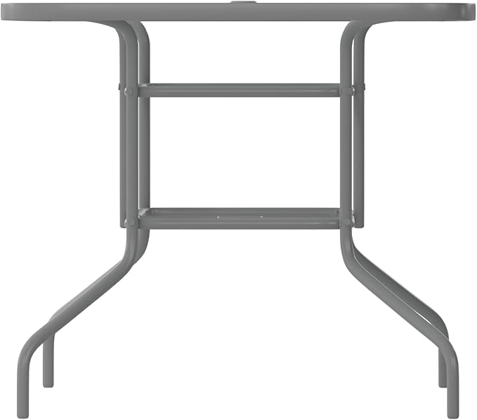 Flash Furniture Tory 31.5" x 55" Rectangular Tempered Glass Metal Table with Umbrella Hole, Silver