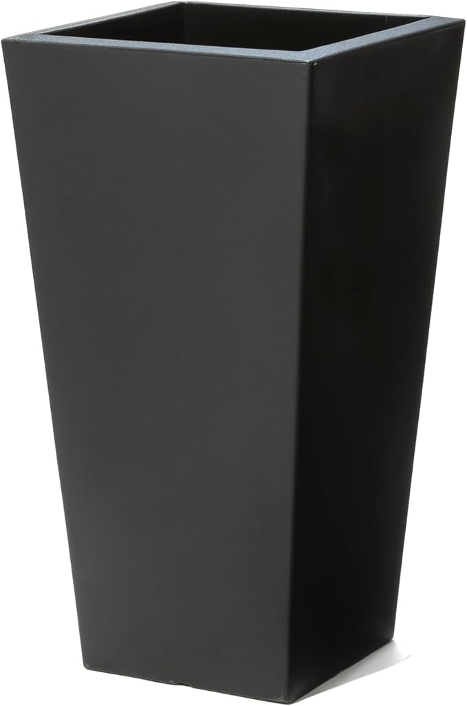 Step2 Tremont Tall Square Tapered Planter, 28", Indoor/Outdoor Plants, Efficient Drainage, Durable Resin, Onyx Black
