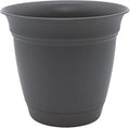 The HC Companies Eclipse Round Planter with Saucer - Outdoor & Indoor Plant Pot with Drainage Holes - Lightweight, UV-Resistant Plastic Pots for Plants, Flowers & Herbs (10" Warm Gray, Pack of 1)