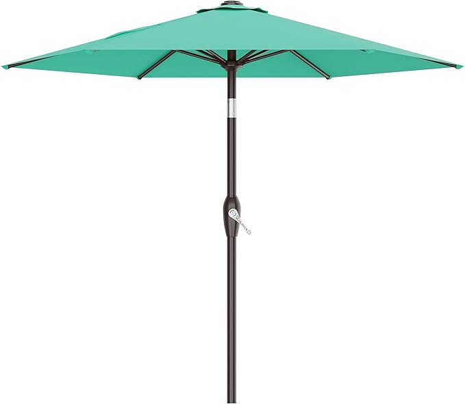 AreShark 7.5FT Patio Umbrella Table Market Umbrella with 6 Sturdy Ribs, Button Tilt/Crank Heavy-Duty Round Outdoor Umbrellas for Garden, Deck, Backyard,and Pool, Aruba Blue