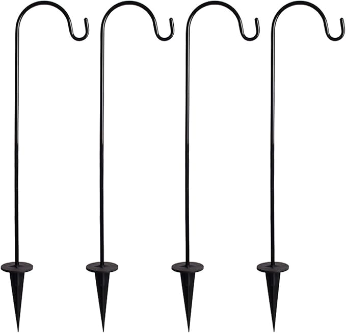 CALIDAKA 4 Pack Multi-Purpose Shepherds Hooks Outdoor Iron Shepherd Hook with Base Adjustable Heavy Duty Garden Hanging Stake for Lanterns Solar Light Plant Hanger Wedding Decor