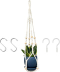 RIFNY Macrame Plant Hanger Indoor, 35 Inch Hanging Plant Holder with Hooks, Large Boho Hanging Basket Plant Hanger for Wall Window Ceiling Plants Decor (White, 1PC)