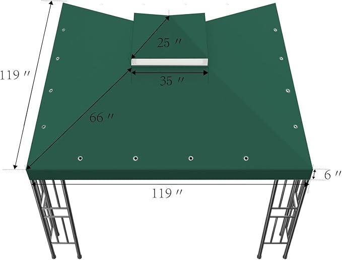 Sumfaller 10x10 FT Gazebo Replacement Canopy Top Double Tiered Canopy Top for Outdoor BBQ Roof Cover Grill Shelter (Green)