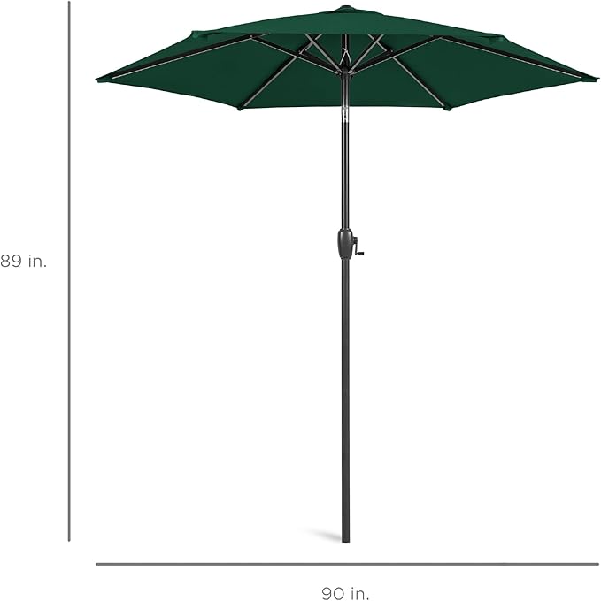 Best Choice Products 7.5ft Heavy-Duty Round Outdoor Market Table Patio Umbrella w/Steel Pole, Push Button Tilt, Easy Crank Lift - Green