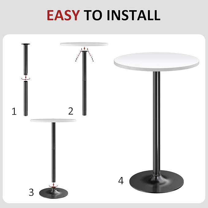 Furmax Bistro Pub Table Round Bar Height Cocktail Table for Home Bar, Small Round Bar Tables for Party, Dining Room, Living Room and Wedding, Metal Base MDF Top Obsidian, 40.6 Inch Height (4, White-1)