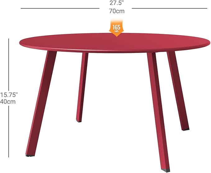 Grand patio Round Steel Patio Coffee Table, Weather Resistant Outdoor Large Side Table, (Red, 1PC)