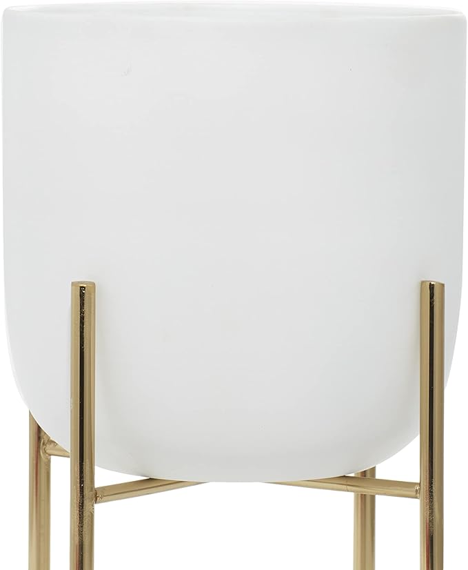 Deco 79 Metal Indoor Outdoor Planter Large Planter Pot with Removable Gold Stand, Set of 2 Planters 16", 13"H, White
