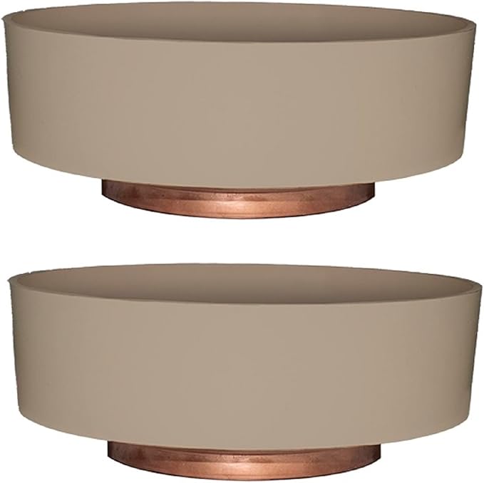 The HC Companies 6 Inch Round Plastic Succulent Capri Bowl Decorative Indoor Flower Succulent Planter Pot with Drain Plug Hole, Artisan Taupe with Copper Bottom Color (2 Pack)