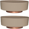 The HC Companies 6 Inch Round Plastic Succulent Capri Bowl Decorative Indoor Flower Succulent Planter Pot with Drain Plug Hole, Artisan Taupe with Copper Bottom Color (2 Pack)