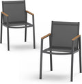 Outdoor Dining Chairs Set of 2, Aluminum Patio Dining Chairs with Textilene Fabric & HDPS Armrest for Ergonomic Design, All-Weather Outdoor Furniture for Garden and Indoor, Gray
