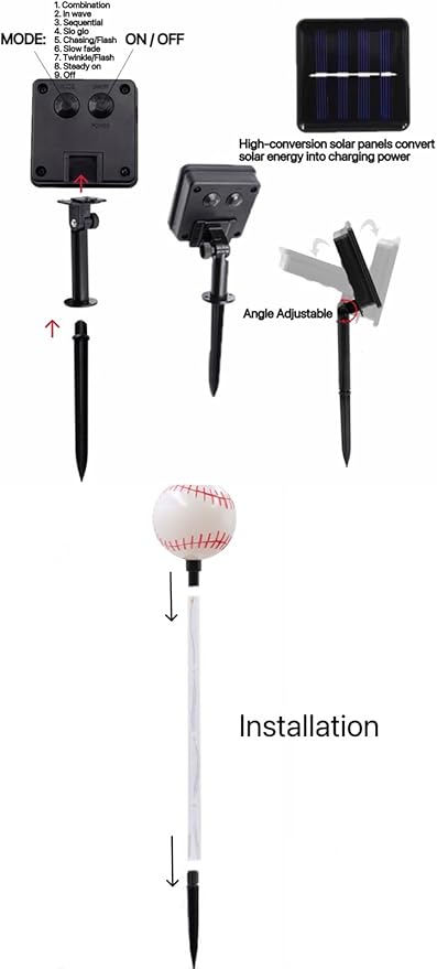 Solar Lights Outdoor, Baseball Theme LED Stake Light for Garden Yard Pathway Patio Walkway Landscape Decoration