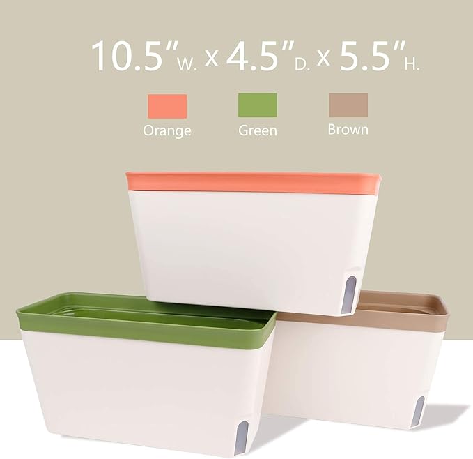 OurWarm Windowsill Herb Planter Box Indoor Set of 3, 10.5 Inch Self Watering Planter Pots with Visual Water Level Window, Modern Plastic Plant Pots for Herbs, Vegetables, Succulents Plants