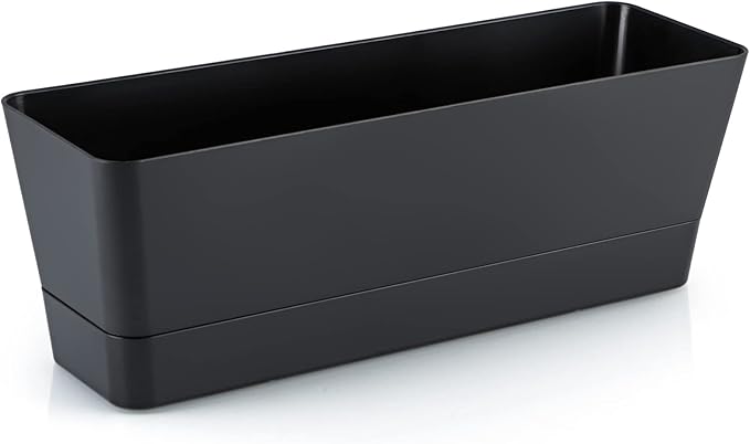 Skelang 3 Pcs Rectangular Plant Pot, 12" Flower Planter Box, Windowsill Container for Succulent, Herb, Vegetable (Black)