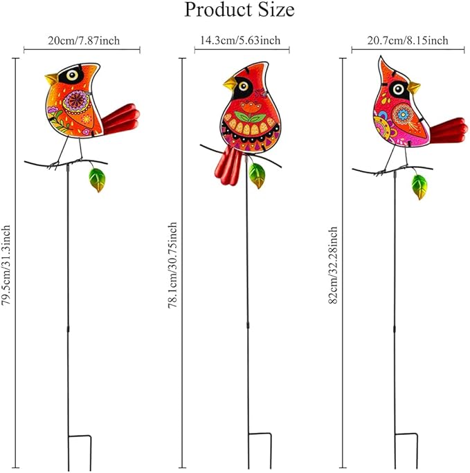 Decorative Garden Stakes,Set of 3 Cardinal Stained Glass Metal Yard Art,Waterproof Outdoor Decor Housewarming Present for Women Mom Grandma