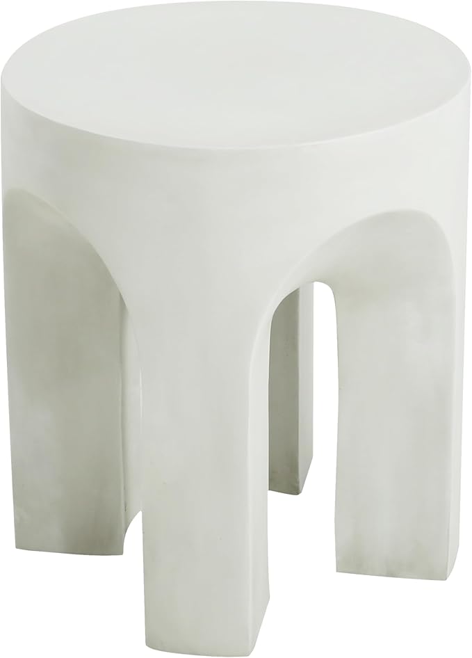 Christopher Knight Home Ottilie Outdoor Side Table, Lightweight Concrete Garden Stool with Four Legs Shaped, Decorative Accent Table Patio End Table for Patio Balcony Beach Pool Side, Antique White