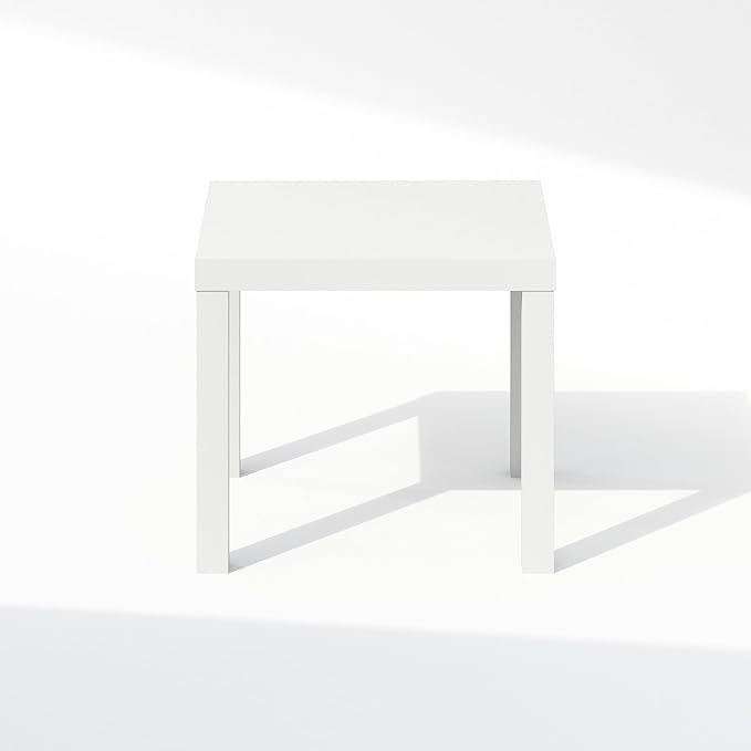 Furinno Classic Coffee Table, Square Modern Coffee Table with Triple Thick Tabletop, Simple Side Table with 4 Legs, for Living Room, Bedroom, Home Office, White