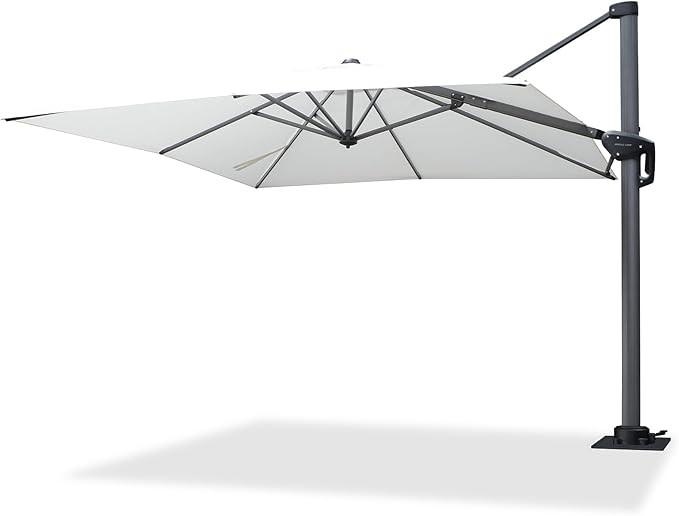 PURPLE LEAF 8' X 8' Patio Umbrella with Steel Plate Base for Pool 7' High Offset Outdoor Cantilever Umbrella Swimming Pool Umbrella with 360°Rotation for Poolside White