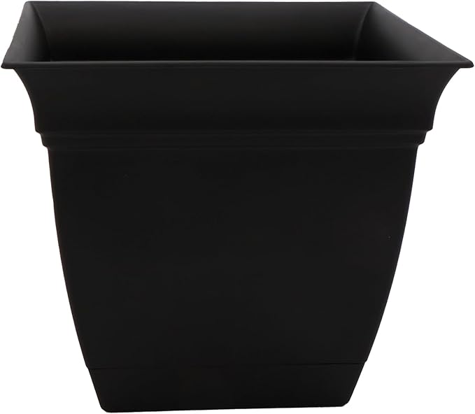 The HC Companies Eclipse Square Plastic Planter w/ Attached Saucer - Outdoor & Indoor Plant Pot with Drainage Holes - Lightweight, UV-Resistant Plastic Pots For Plants (12" Black, Pack of 1)