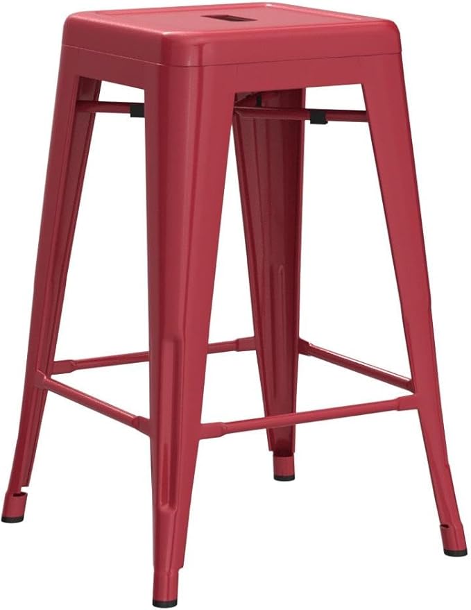 FDW Metal Bar Stools Set of 4 Counter Height Bar Stools 24 Inches Industrial Bar Chairs Patio Stool Stackable Backless Stool Indoor Outdoor Metal Kitchen Stools Bar Chairs (Red, 24")
