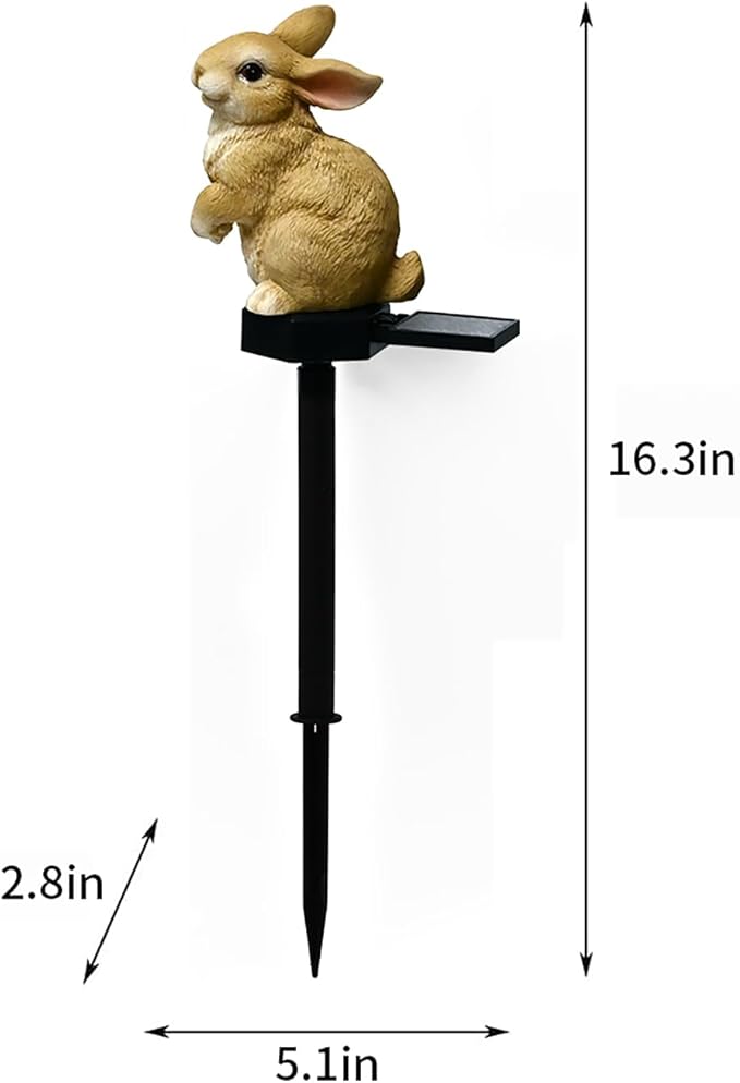 Bunny Garden Ornaments Rabbit Solar Decor Outdoor Statue Lawn Yard Decorations Outside Animal Stake Waterproof Patio Cute Brown Hare Figurines Gifts Idea