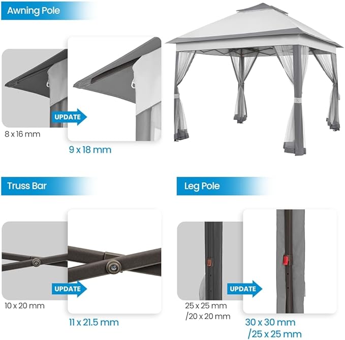 Yaheetech 11x11 Pop Up Gazebo Outdoor Canopy Shelter, Instant Patio Gazebo Sun Shade Canopy Tent with 4 Sandbags, 2 Tiers Roof & Mesh Netting for Lawn, Garden, Backyard & Deck, Gray