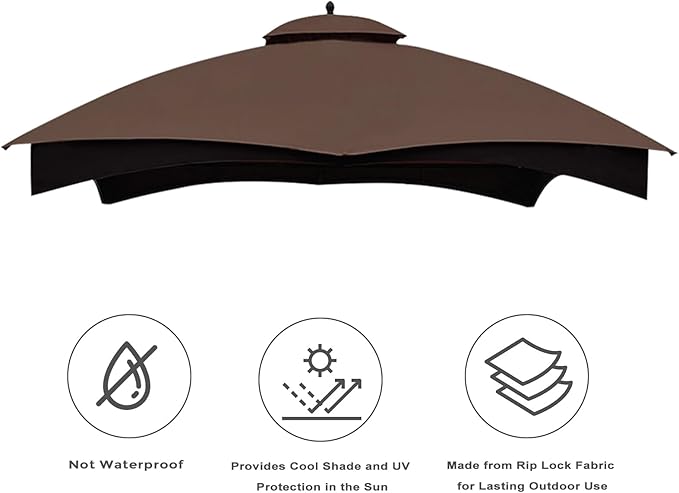 Eurmax USA High Performance Replacement Canopy Top for Lowe's Allen Roth Heavy Duty Gazebo Roof Gazebo Top with Air Vent 10X12 Cover #GF-12S004B-1, Replacement Top Only (Brown)
