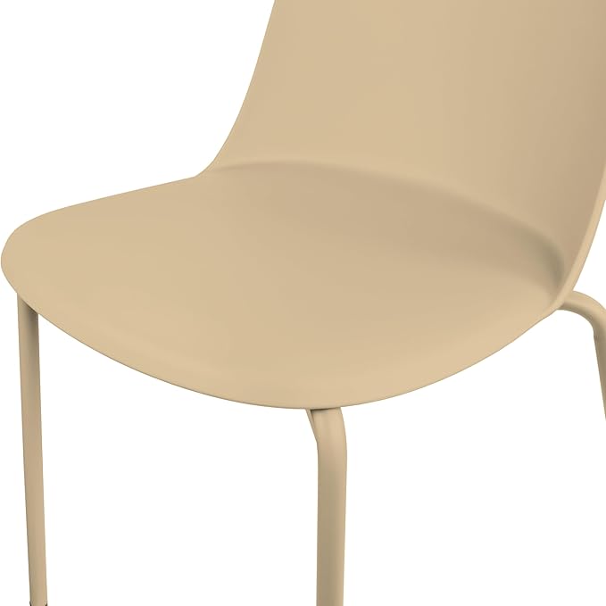 2xhome Set of 2 Modern Stackable Armless Dining Chairs | Plastic Shell Seat with Metal Legs | Indoor or Outdoor Use | Home Kitchen Patio, Beige