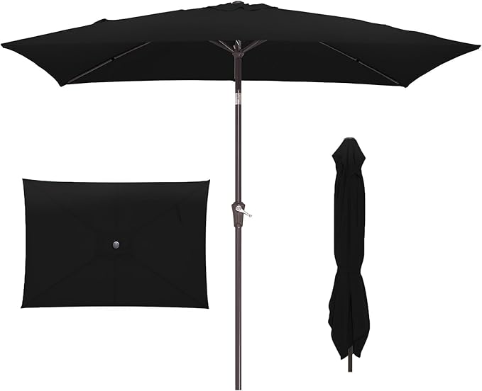 JEAREY 6.5x10 ft Rectangular Patio Umbrellas Rectangle Outdoor Umbrella with Push Button Tilt and Crank, Market Table Umbrella 6 Sturdy Ribs UV Protection for Poolside Garden Backyard Deck, Black