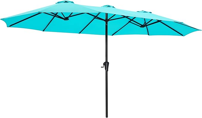 SUPERJARE 15FT Outdoor Umbrella for Patio, Double sided Pool Umbrellas with Fade Resistant Canopy, Large Table Umbrella for Deck, Market, Backyard - Light Blue