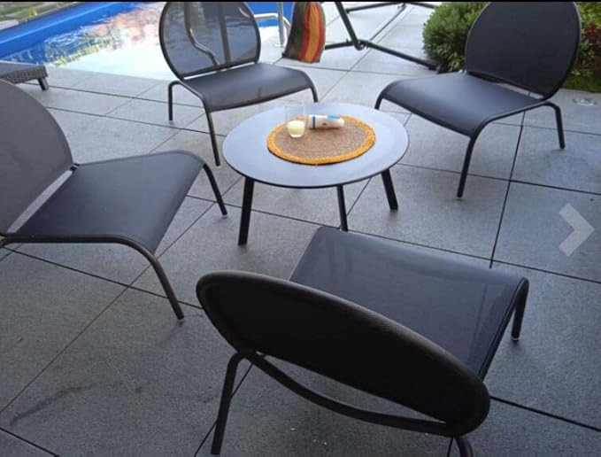Patio Coffee Table - Metal Steel Outdoor Round Table Weather Resistant Anti-Rust Table (Black)