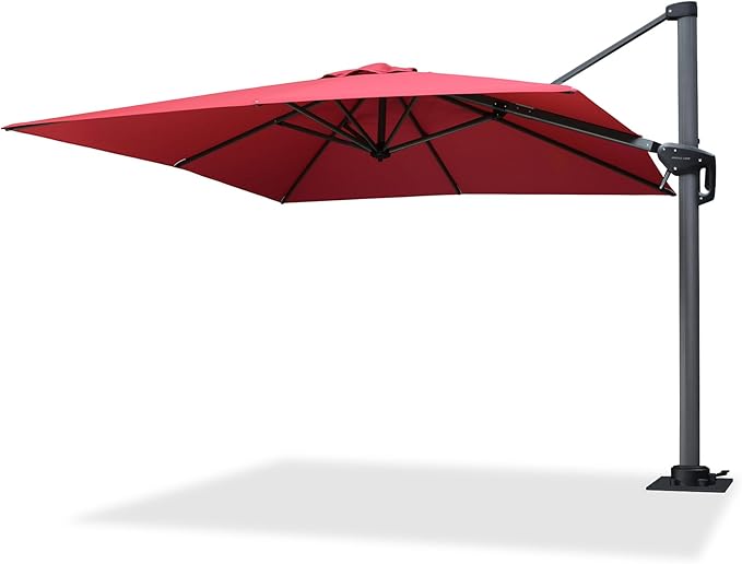 PURPLE LEAF 8' X 8' Patio Umbrella with Steel Plate Base for Pool 7' High Offset Outdoor Cantilever Umbrella Swimming Pool Umbrella with 360°Rotation for Poolside Terra