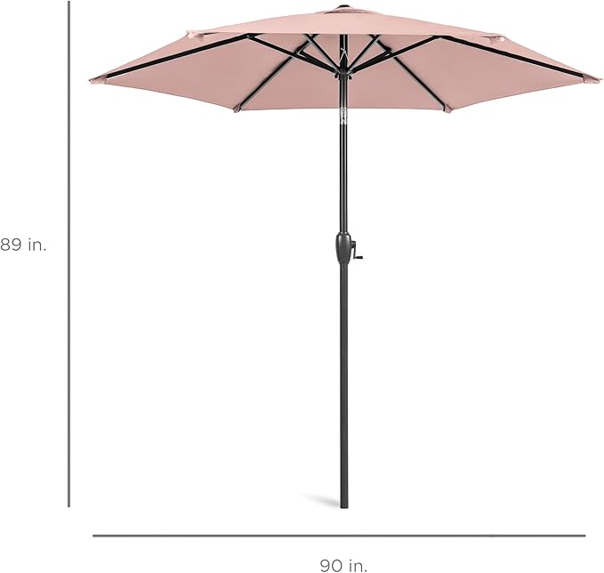 Best Choice Products 7.5ft Heavy-Duty Round Outdoor Market Table Patio Umbrella w/Steel Pole, Push Button Tilt, Easy Crank Lift - Rose Quartz