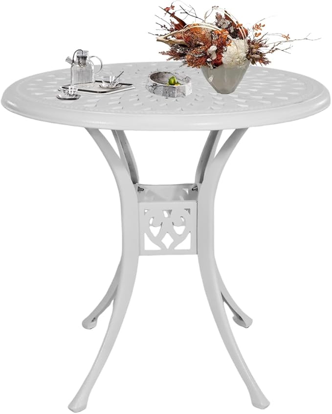 30.31" Outdoor Patio Dining Table, Cast Aluminum Bistro Table, Patio Furniture Set with 2.36" Umbrella Hole for Balcony Lawn Garden Backyard