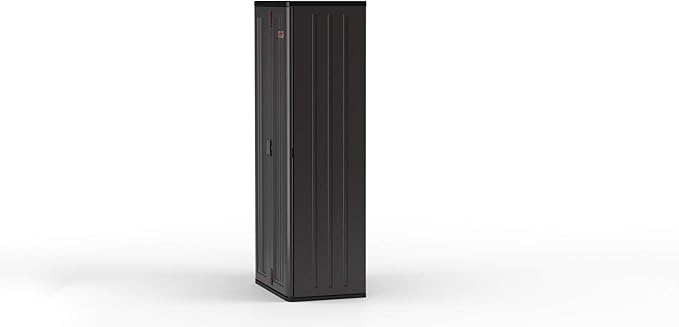 Suncast 19 Cubic Ft. Heavy-Duty Resin Cabinet with Lockable Handles, Multi-Wall Construction, and Metal-Reinforced Shelves for Basement, Utility Room and Garage Storage, Black, Made in the USA