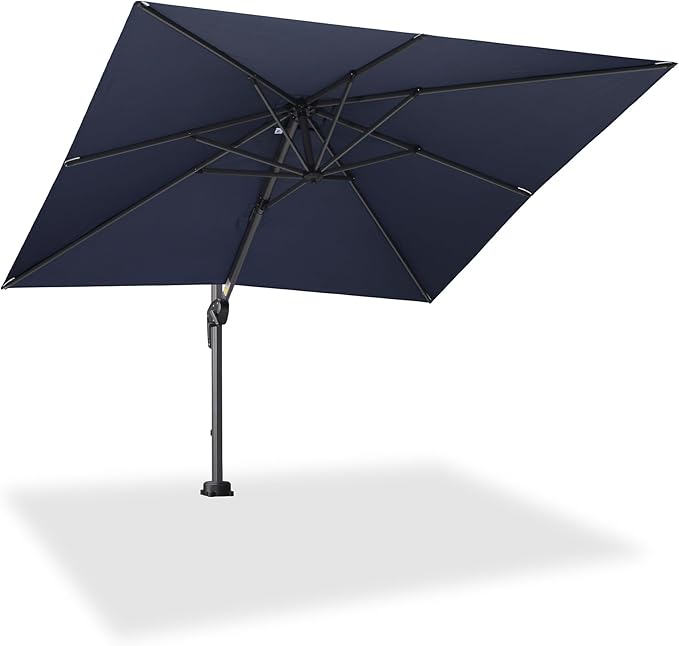 PURPLE LEAF 8' X 8' Patio Umbrella for Pool 7' High Offset Outdoor Cantilever Umbrella Swimming Pool Umbrella with 360°Rotation for Poolside Navy Blue
