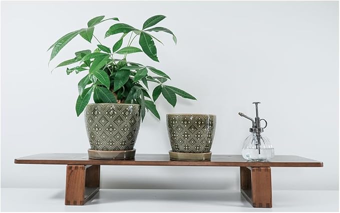 Docrin Dark Green Ceramic Planter Set - 6.6"+5.5" Indoor Outdoor Pots with Drainage Holes & Saucers for Home Office Decor