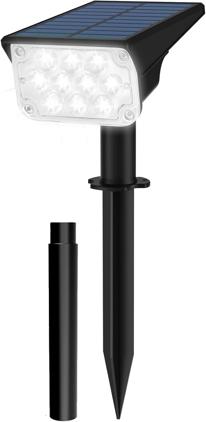 T-SUNUS Christmas Solar Spotlights White 6000K IP65 Waterproof 2-in-1 Outdoor Landscape Spot Lights Garden Light for Flag Tree Yard Driveway Porch Walkway Patio Statue Graveyard Halloween 1 Pack