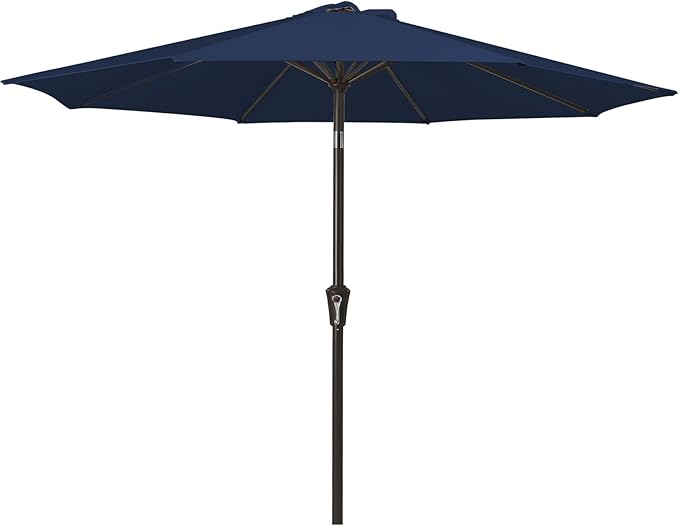 MEWAY 9ft Patio Umbrella Outdoor Table Umbrellas with Push Button Tilt and Crank, Market Umbrella 8 Sturdy Ribs for Deck, Garden, Pool and Backyard, Dark Blue