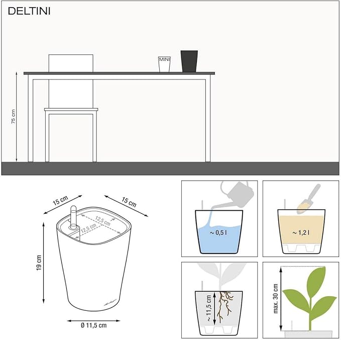 Lechuza 14900 Deltini Self-Watering Planter for Indoor and Outdoor Use, 6" x 6" x 7", White