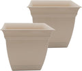 The HC Companies 12 Inch Eclipse Square Planter Pots w/Drainage Holes & Attached Saucer, Lightweight UV-Resistant Plastic Indoor Outdoor Planters, 2-Pack Flower Pots, Garden Home Decor, Cottage Stone