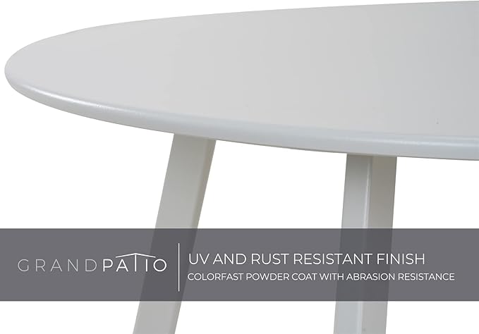 Grand patio 28-inch Outdoor Steel Coffee Table, Round Patio Side Table, Great for Backyard Patio Deck, White
