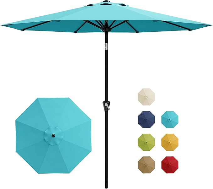 Garvee 10FT Patio Umbrella - Outdoor Table Umbrella with Smooth Crank Lift, Push Button Tilt and 8 Sturdy Ribs - Market Umbrella UV Protection Waterproof for Pool, Deck, Yard, Garden (Sky Blue)