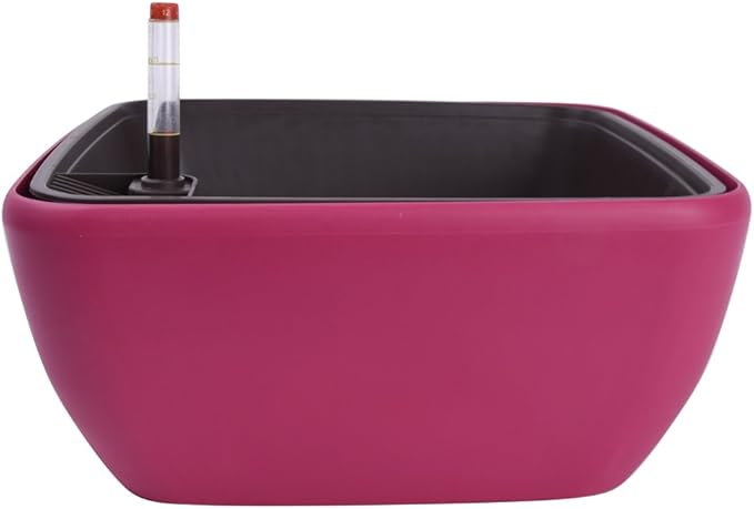 Vencer 10.8 Inch Plastic Square Self Watering Planter,Water Indicator,Ceramsite,Modern Decorative Planter Pot for All House Plants Flowers,Herbs,Vegetables,Tropical,Rose Red,VF-049R